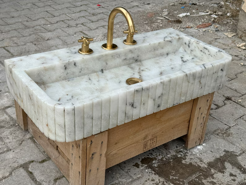 Fidèle Marble Sink, Ribbed 3 Sides Wash Basin