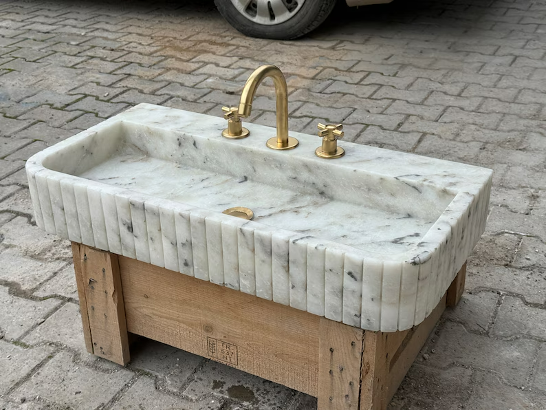 Fidèle Marble Sink, Ribbed 3 Sides Wash Basin