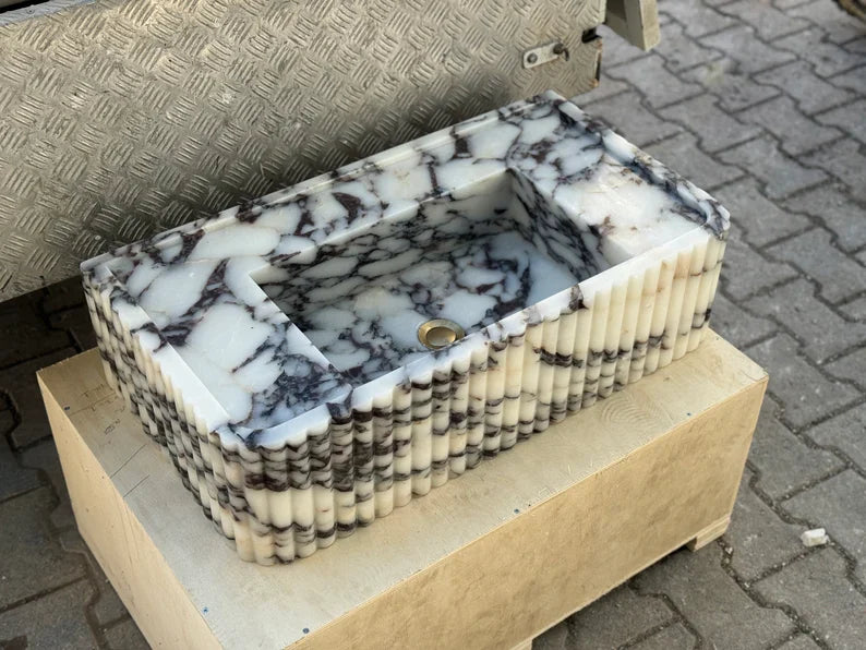 Dario Calacatta Viola marble sink ribbed Wash basin