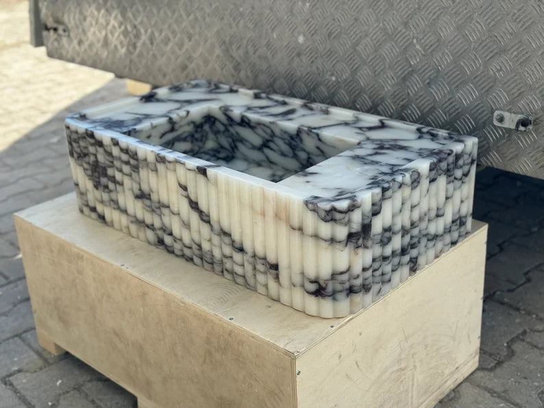 Dario Calacatta Viola marble sink ribbed Wash basin