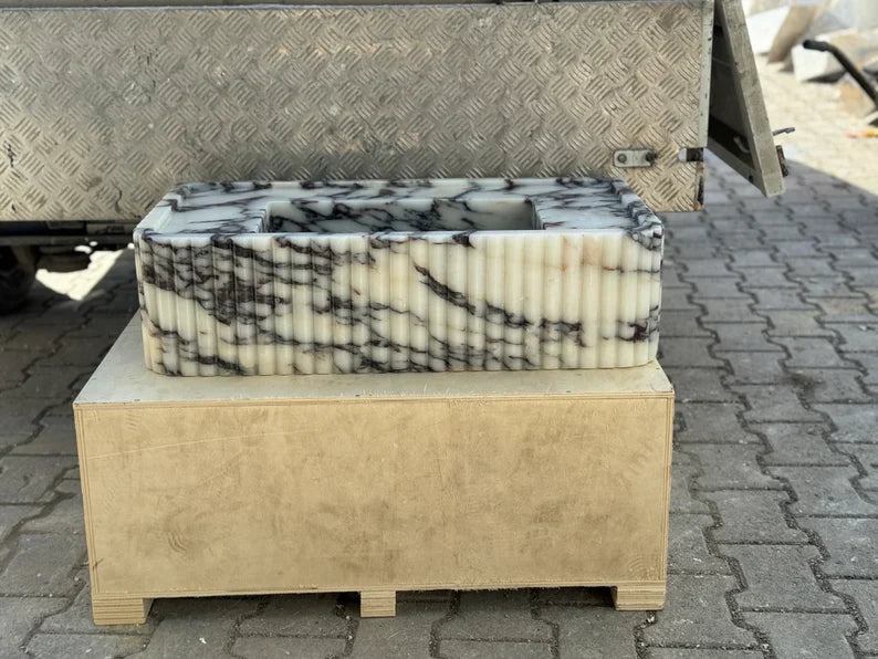 Dario Calacatta Viola marble sink ribbed Wash basin