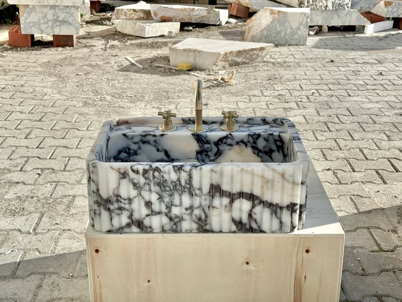 Calacatta Viola marble sink ribbed 3 Sides