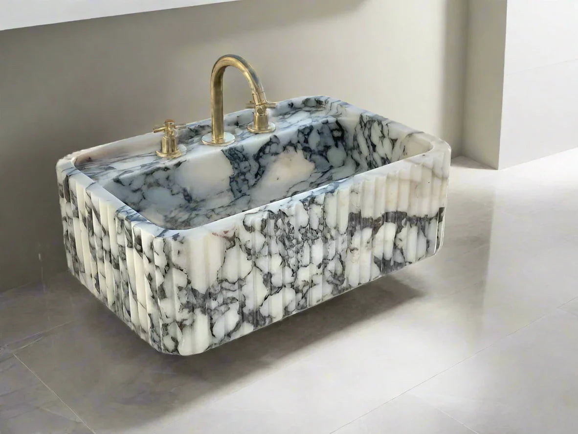 Calacatta Viola marble sink ribbed 3 Sides