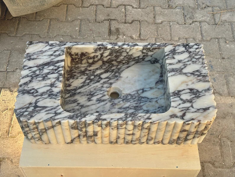 Alessio marble sink ribbed Wash basin