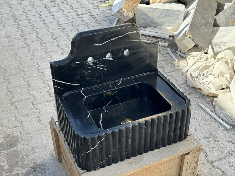 Barthélemy Nero Ribbed Marble Sink - Wall Mounted