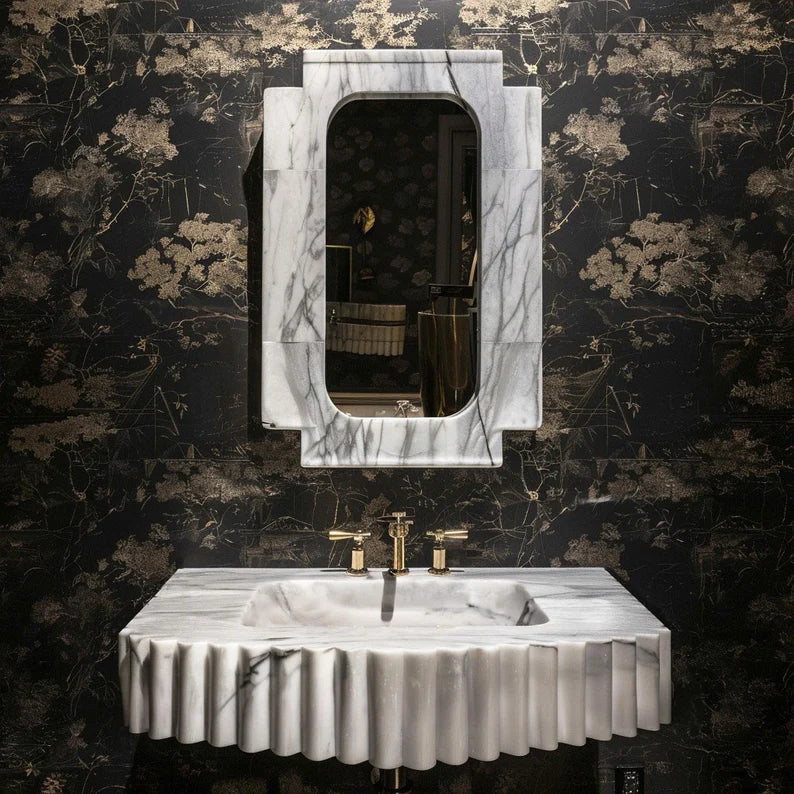 Vincenzo Hand-Carved White Marble Powder Room Sink