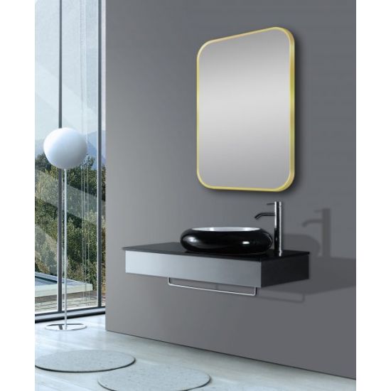 600*900 Brushed Gold Rounded Rectangular Framed Mirror