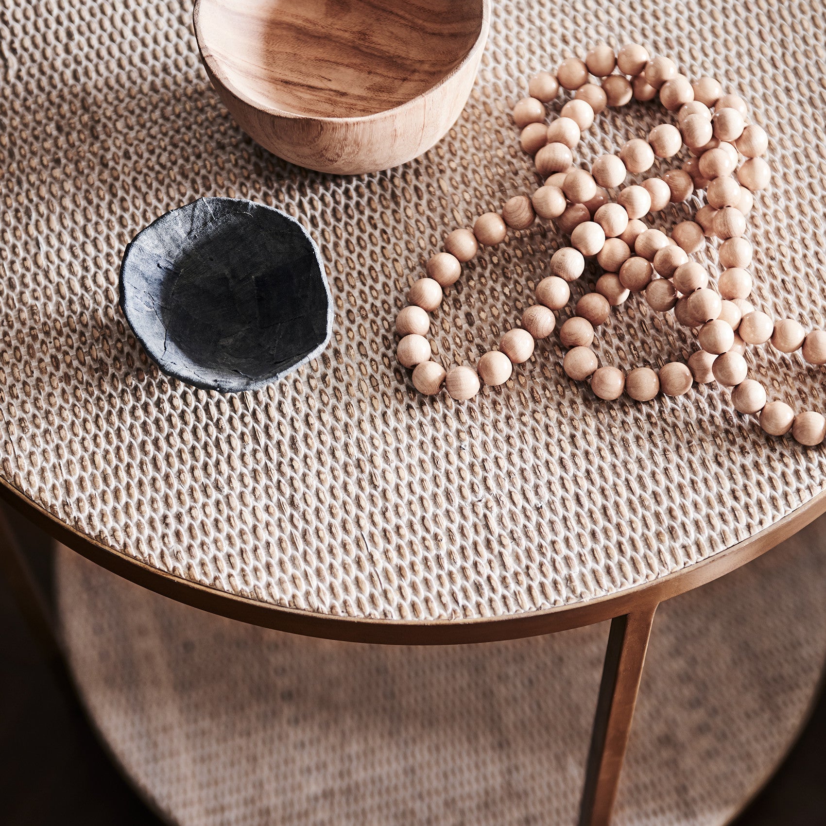 Manhattan Rattan Round Lamp Table - Gold