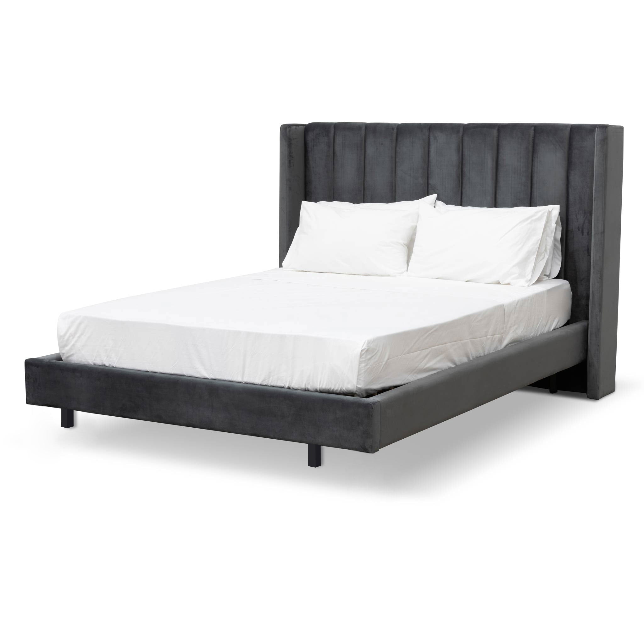 King Bed Frame - Charcoal Velvet.