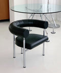 Danish Black Leather Metal Frame Bauhaus Style Single Lounge Chair by Johannes Foersom