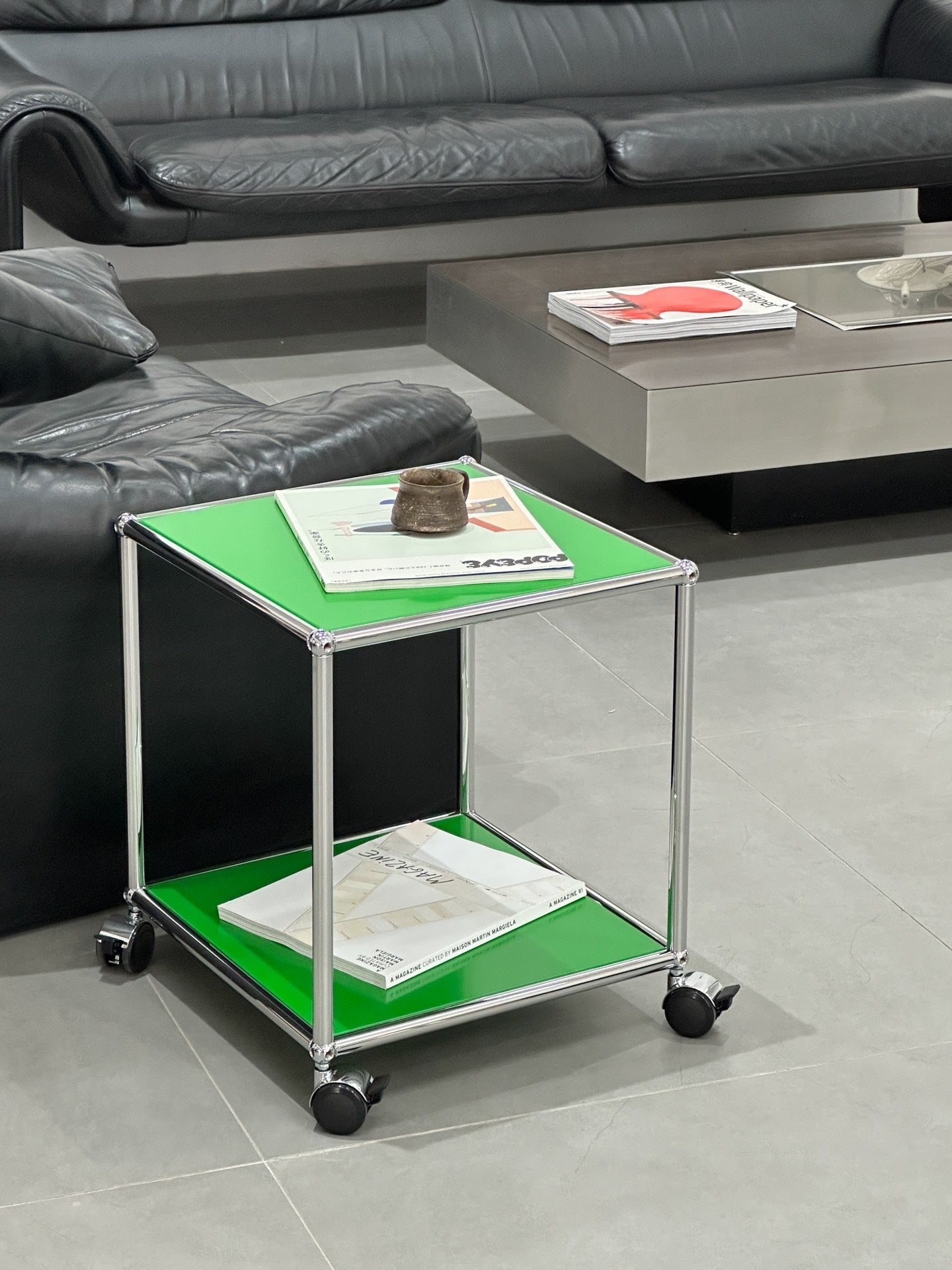 Green Small Side Table Trolley Bedside Table by Designer