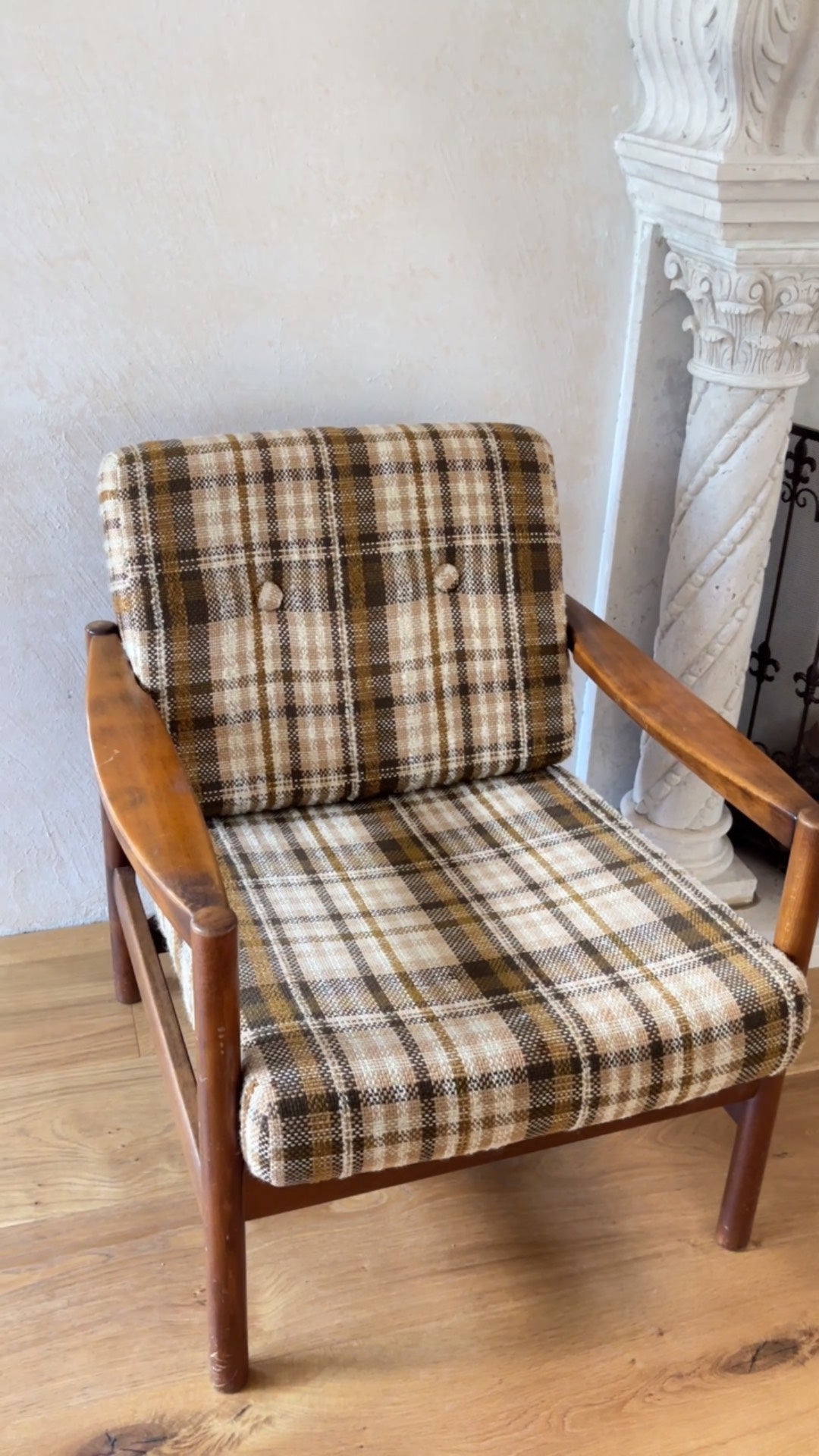 Nordic Plaid Fabric Armchair from Denmark by Unknown Designer