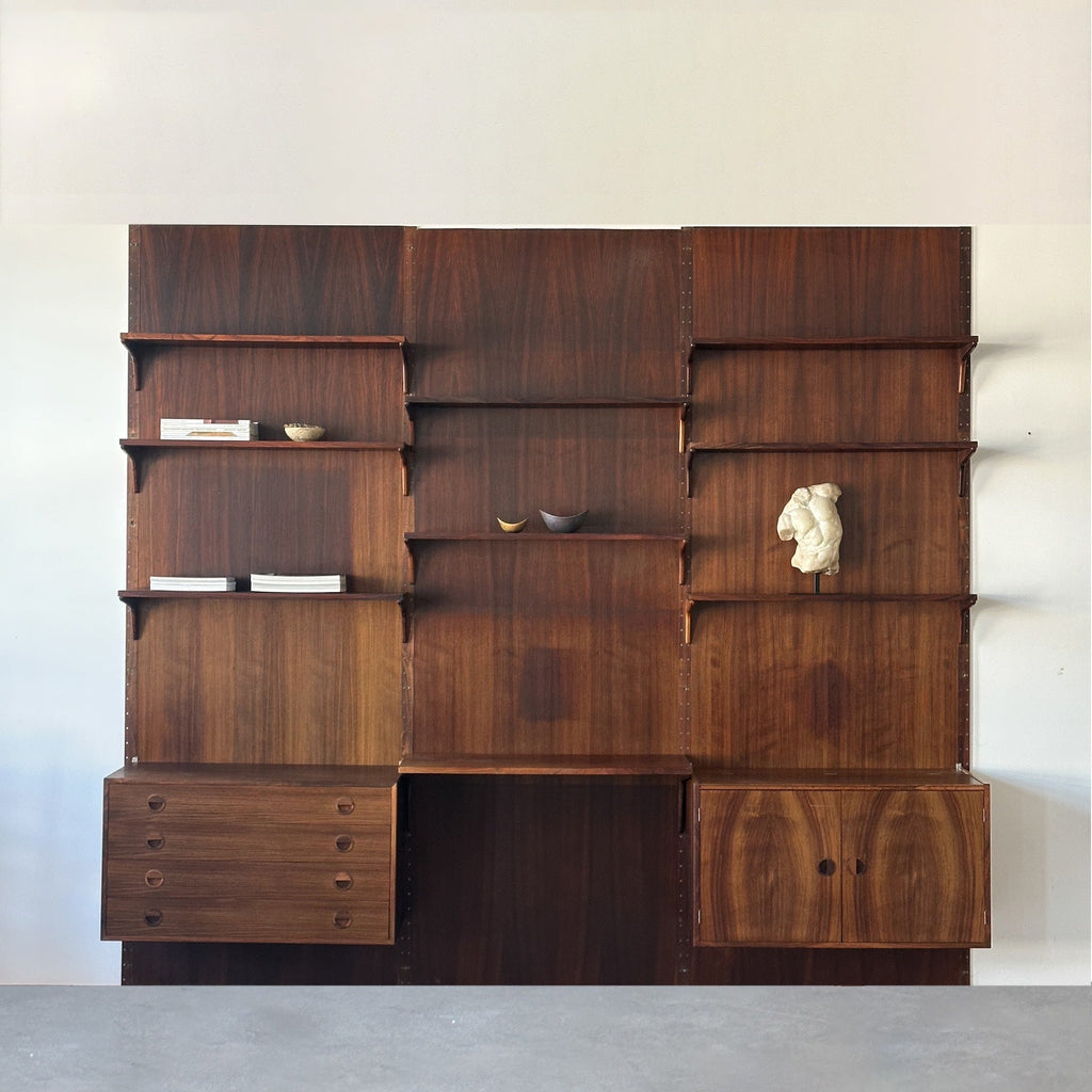 Danish Teak Wall System Bookshelf Writing Desk by Designer