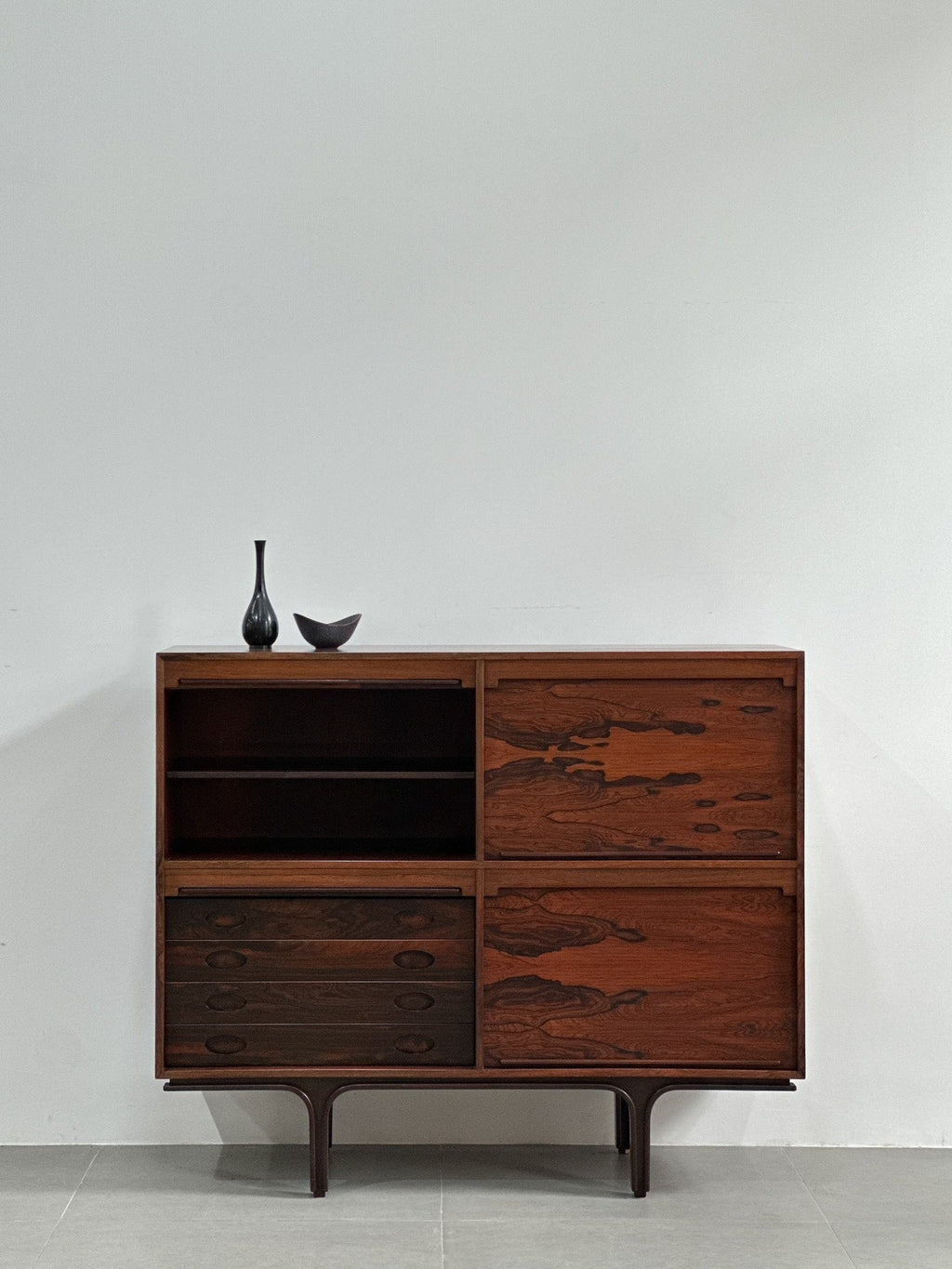 Designer Sideboard with Rosewood Roller Shutter Door by Gianfranco Frattini
