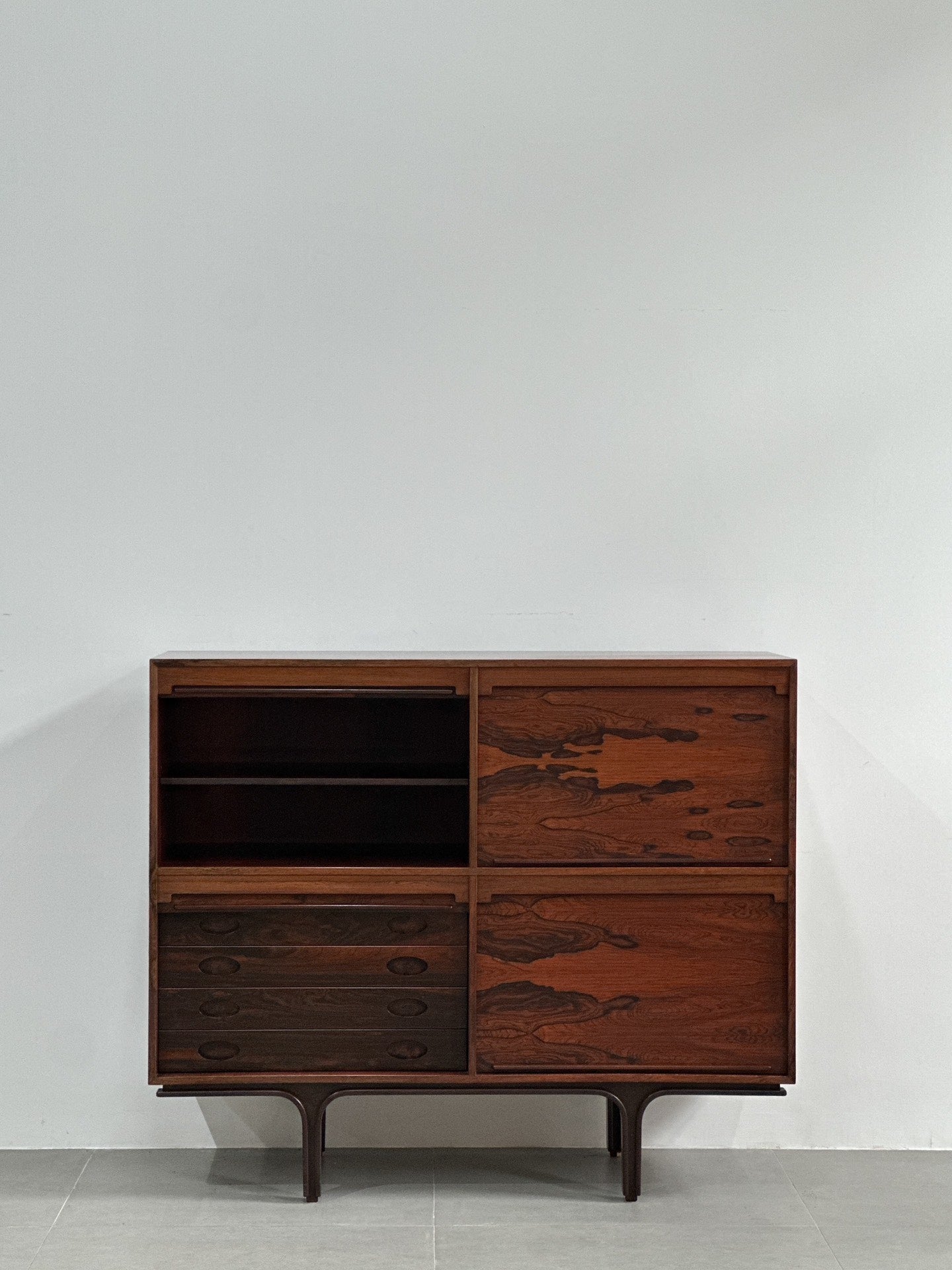 Designer Sideboard with Rosewood Roller Shutter Door by Gianfranco Frattini