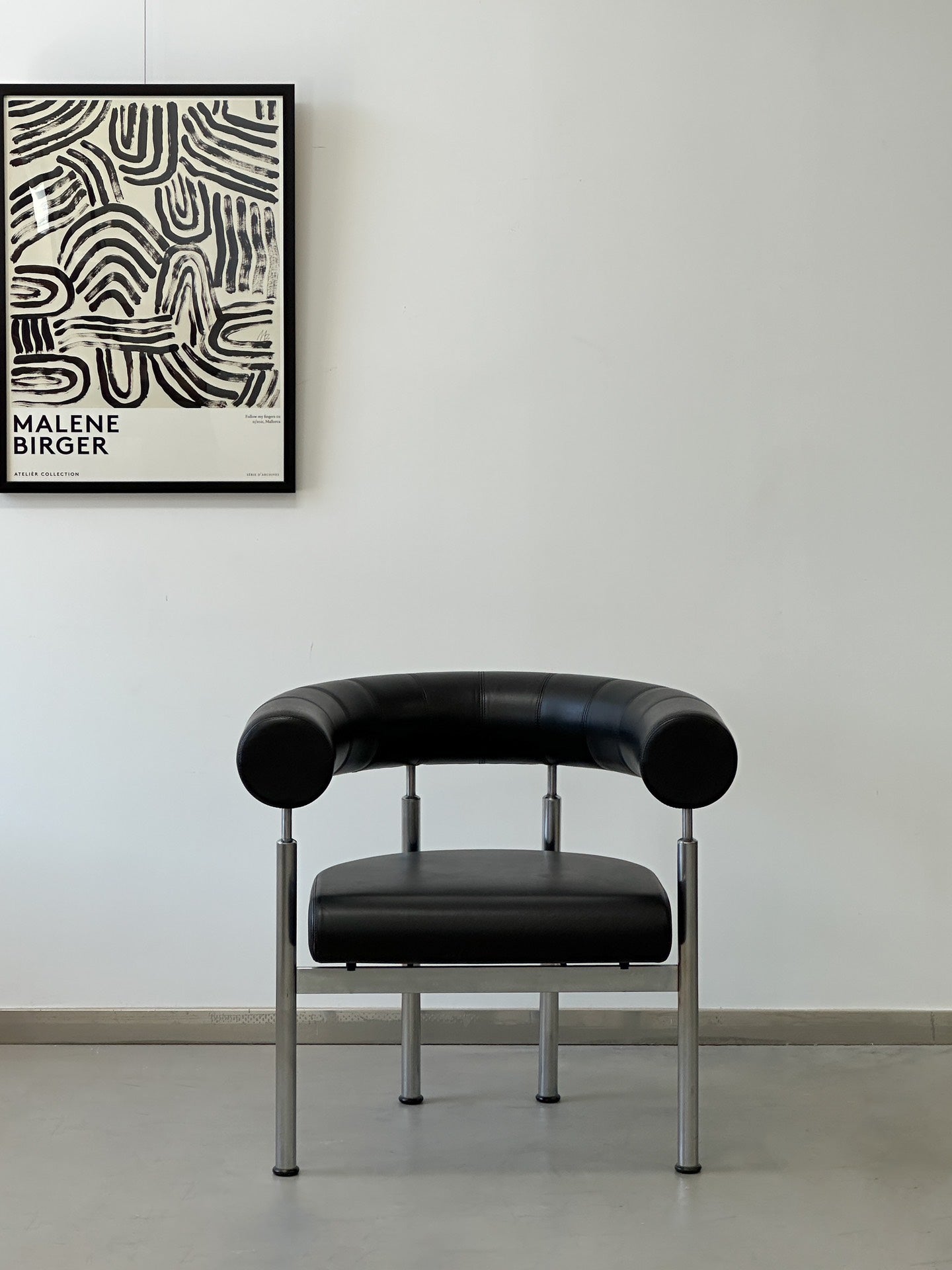 Danish Black Leather Metal Frame Bauhaus Style Single Lounge Chair by Johannes Foersom