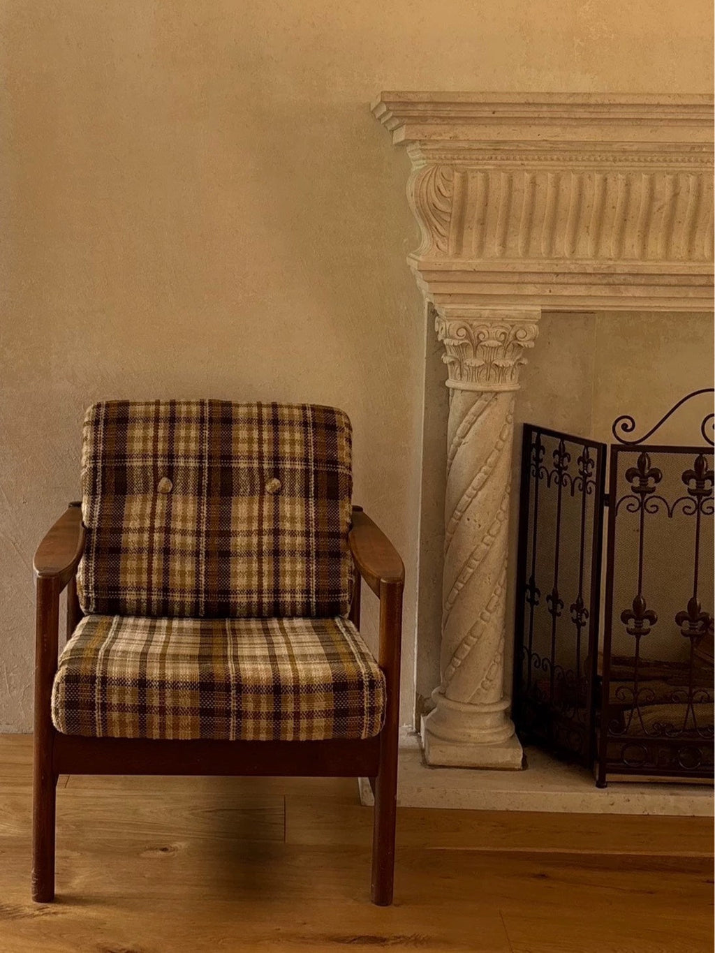 Nordic Plaid Fabric Armchair from Denmark by Unknown Designer