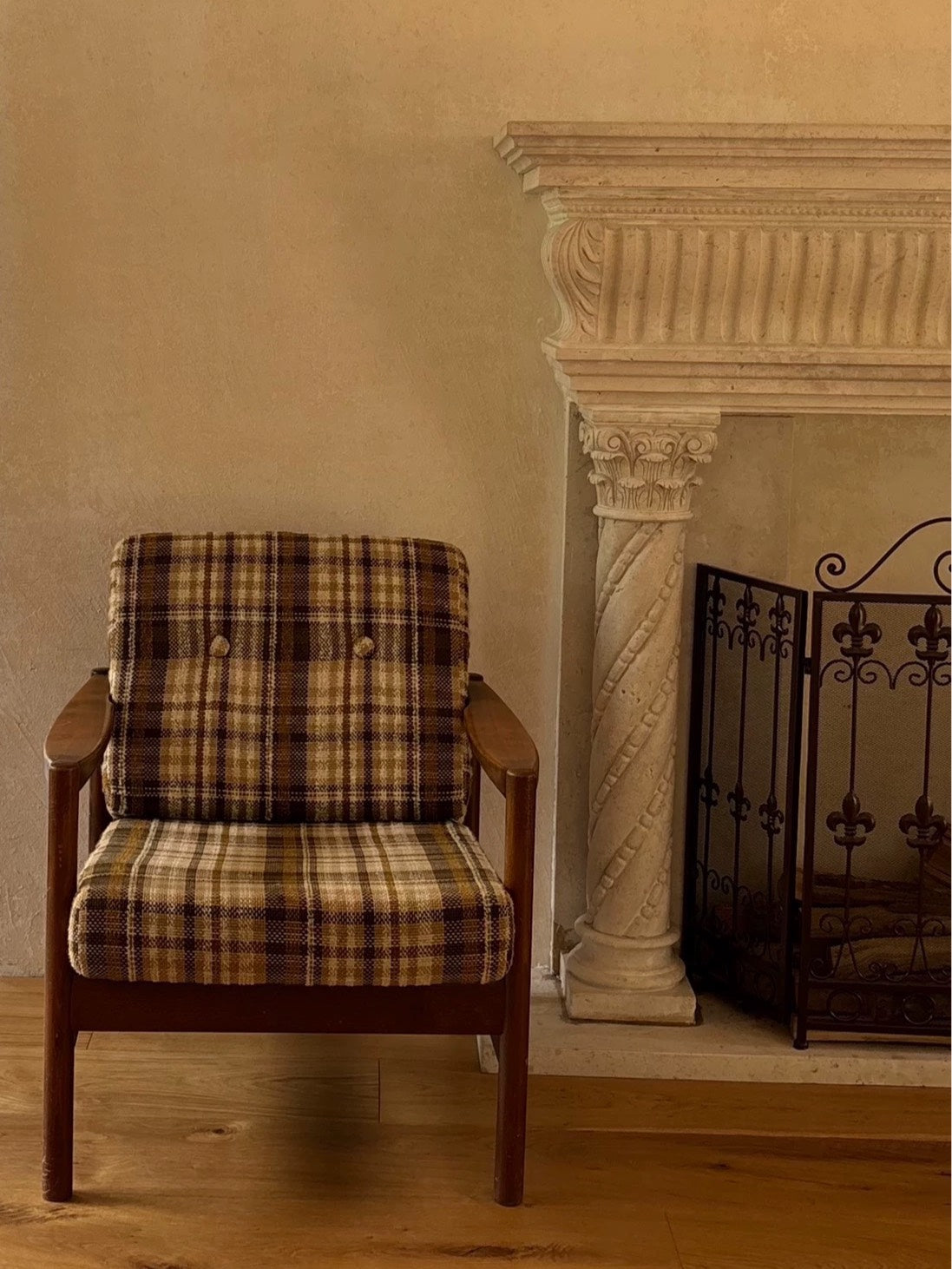 Nordic Plaid Fabric Armchair from Denmark by Unknown Designer