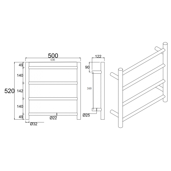 Round Electric Heated Towel Rack 4 Bars