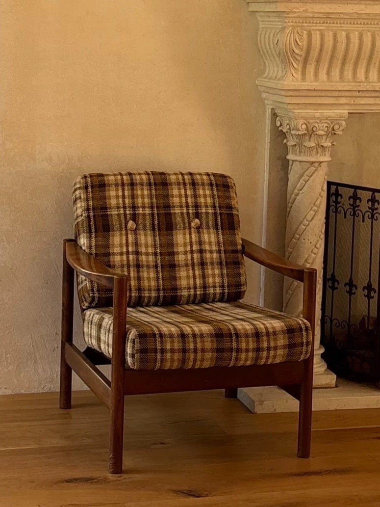 Nordic Plaid Fabric Armchair from Denmark by Unknown Designer