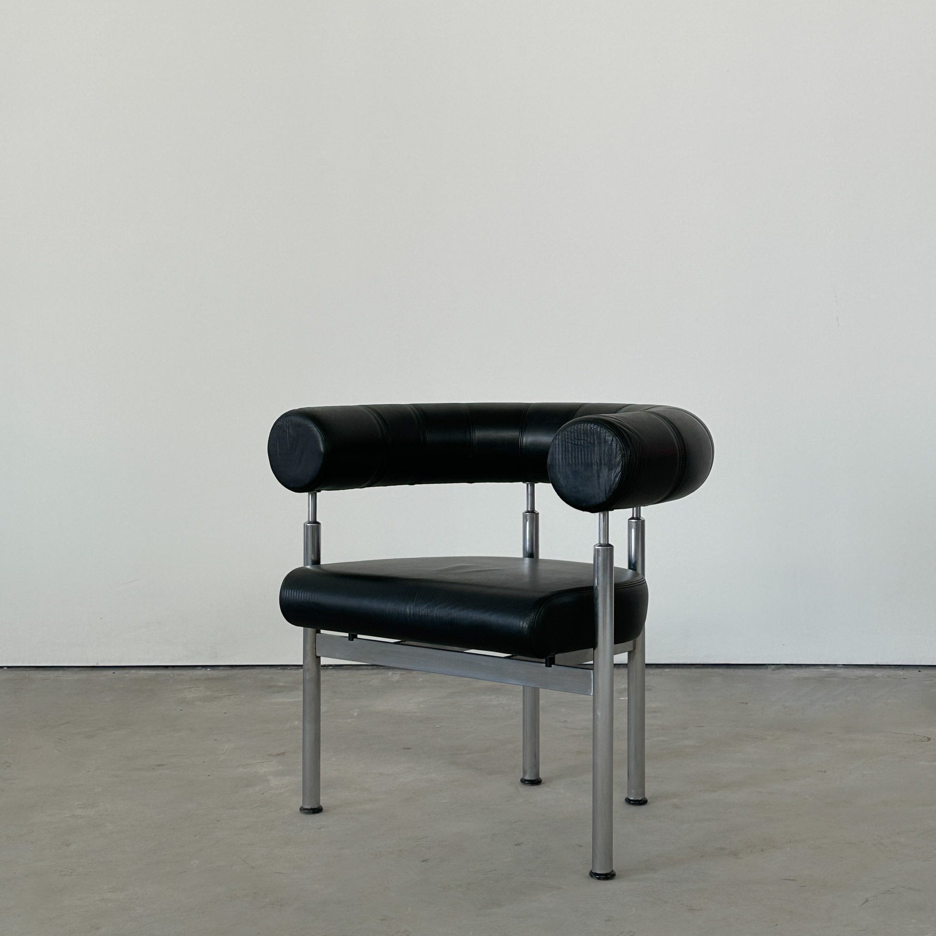 Danish Black Leather Metal Frame Bauhaus Style Single Lounge Chair by Johannes Foersom