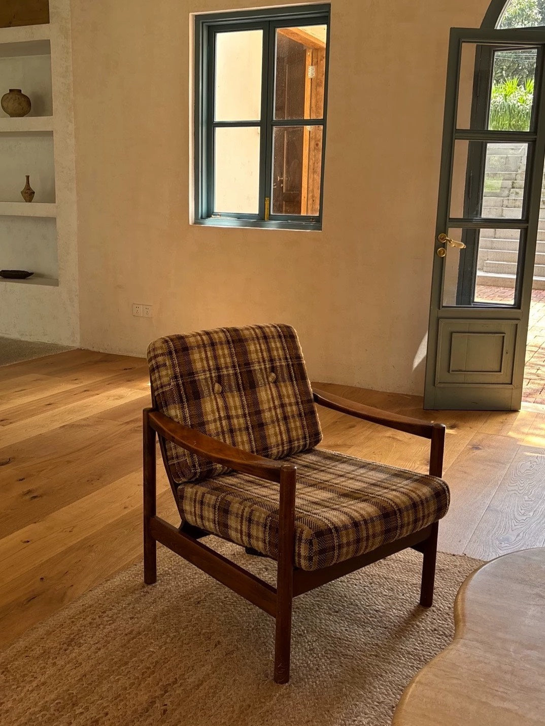 Nordic Plaid Fabric Armchair from Denmark by Unknown Designer