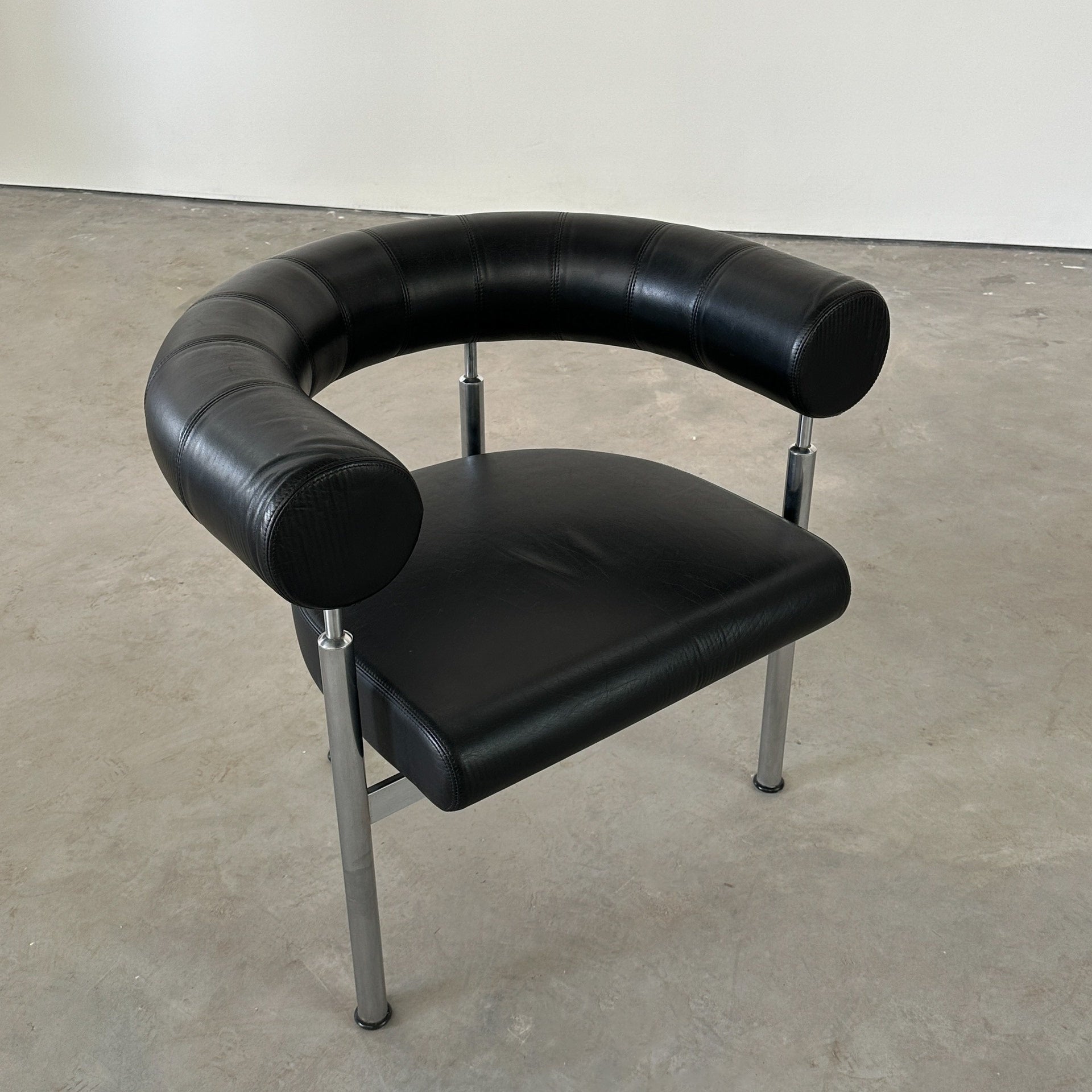 Danish Black Leather Metal Frame Bauhaus Style Single Lounge Chair by Johannes Foersom