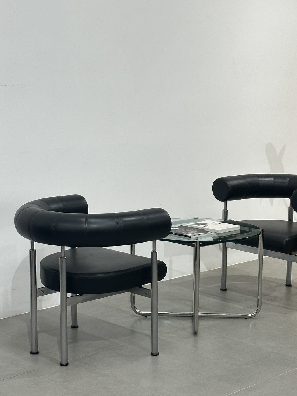 Danish Black Leather Metal Frame Bauhaus Style Single Lounge Chair by Johannes Foersom