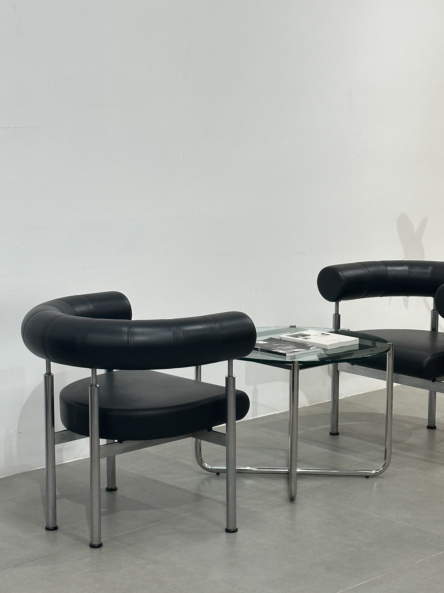 Danish Black Leather Metal Frame Bauhaus Style Single Lounge Chair by Johannes Foersom