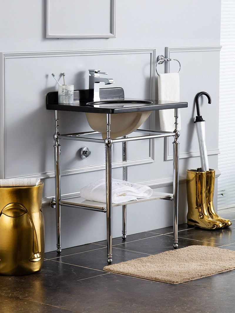 Elisa Black Marble Bathroom Cabinet, Copper Bracket, Double-Layer Design