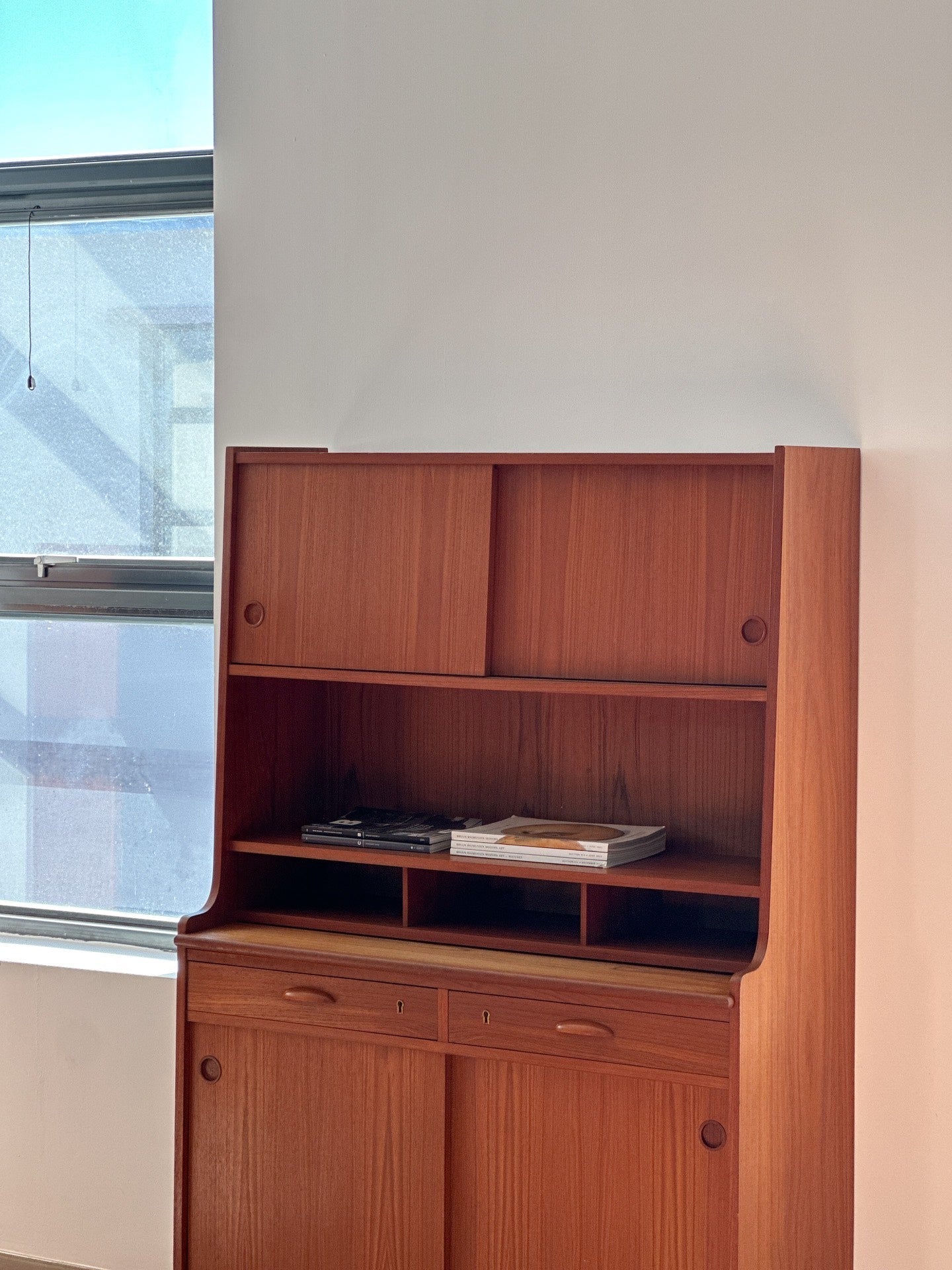 Danish Sideboard Three Layer Sliding Door Bookcase by Designer