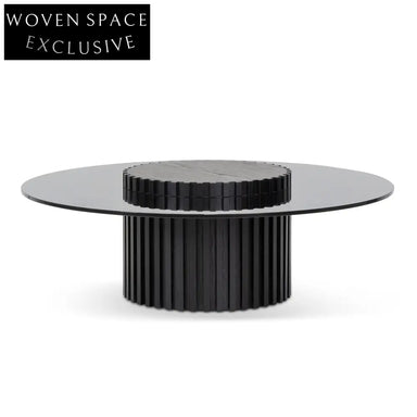 CCF6987-CN 1.1m Round Glass Cofee Table - Black
