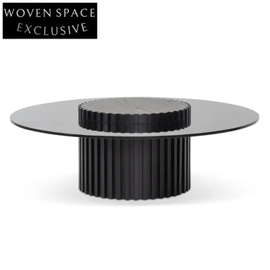 1.1m Round Glass Cofee Table - Black Coffee Tables