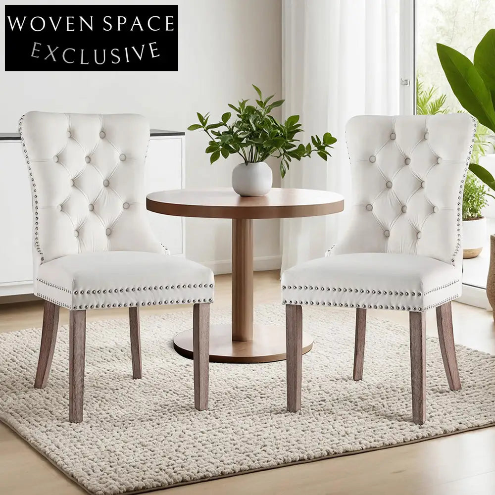 1 Set of 2 Artiss Dining Chairs Beige Velvet Dining Chairs