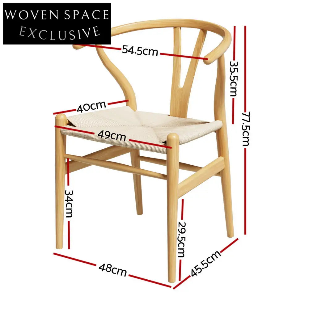 1 Set of 2 Artiss Dining Chairs Wooden Rattan Seat Wishbone Back Dining Chairs