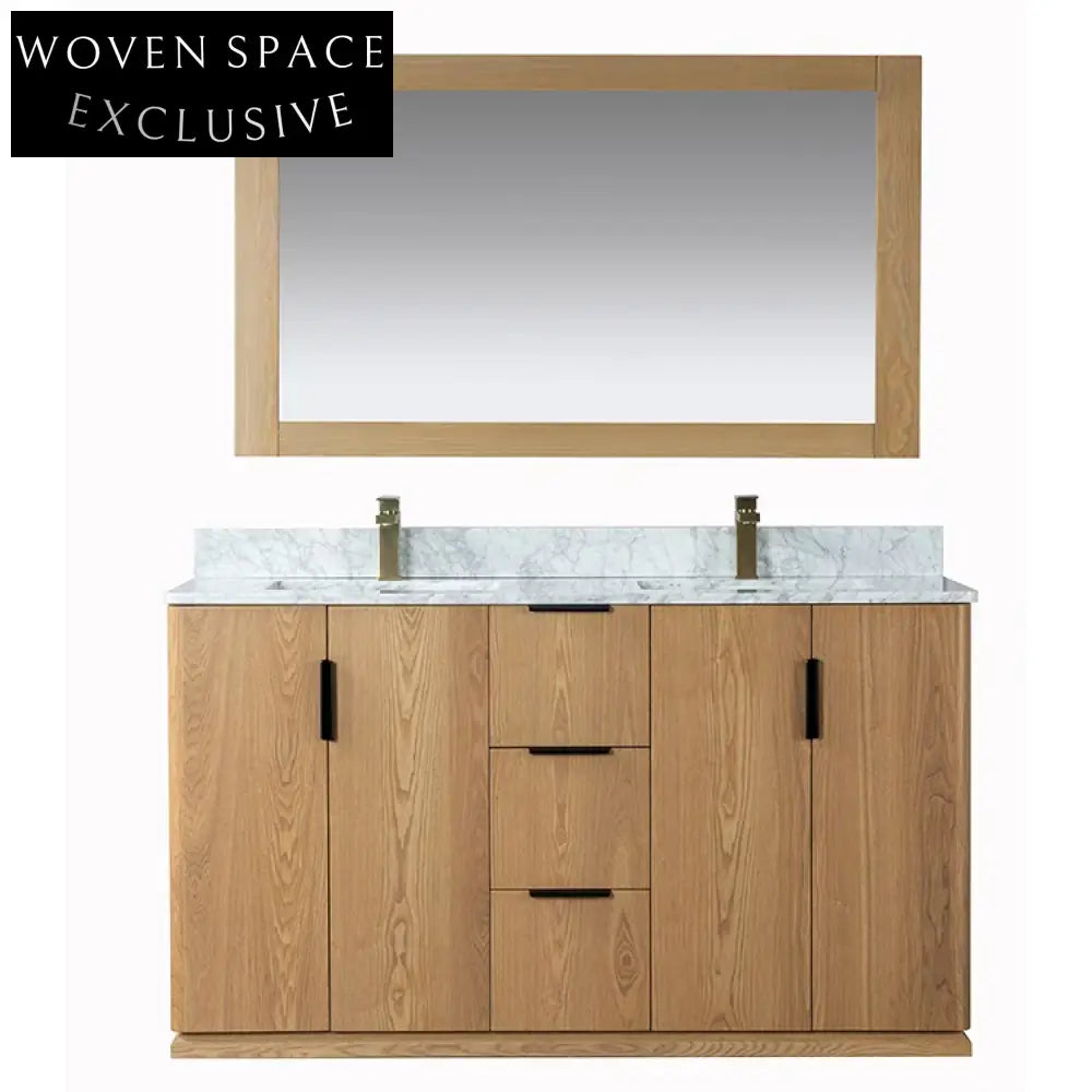 152 cm Modern Double-Sink Bathroom Vanity, Floor Mounted Wood Cabinet