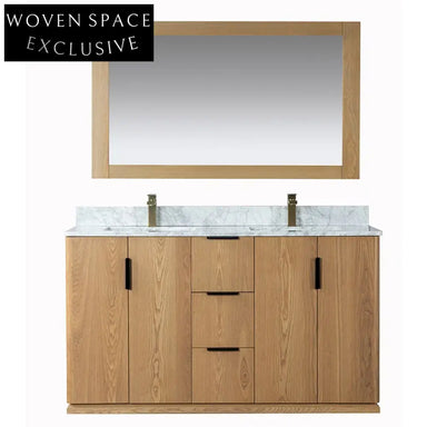 152 cm Modern Double-Sink Bathroom Vanity, Floor Mounted Wood Cabinet