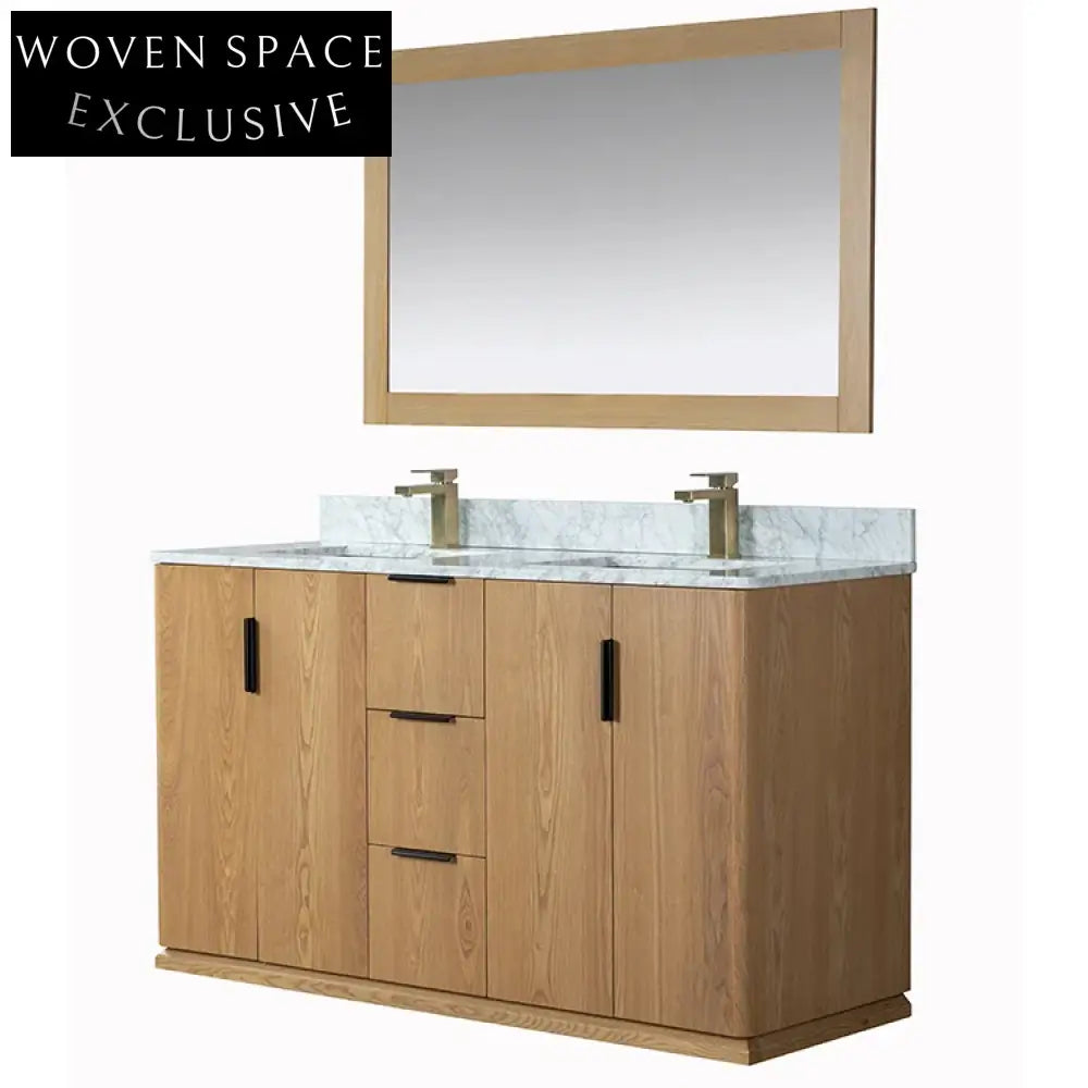 152 cm Modern Double-Sink Bathroom Vanity, Floor Mounted Wood Cabinet
