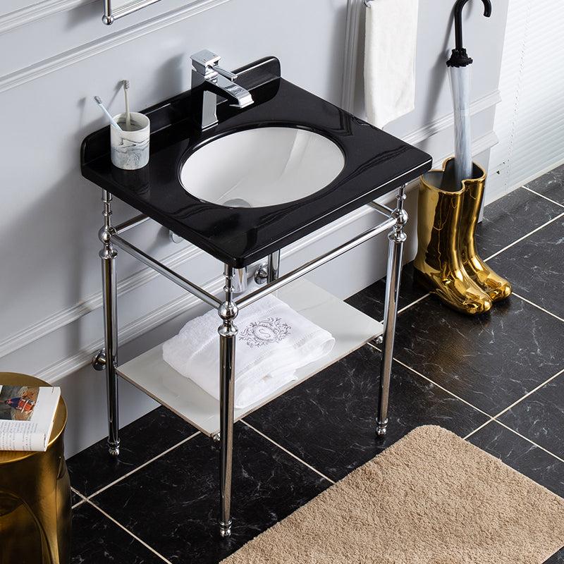 Elisa Black Marble Bathroom Cabinet, Copper Bracket, Double-Layer Design