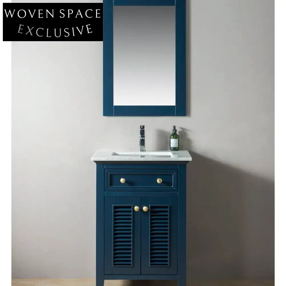 24-inch Modern Solid Wood Bathroom Vanity Cabinet with Mirror & Stone Top