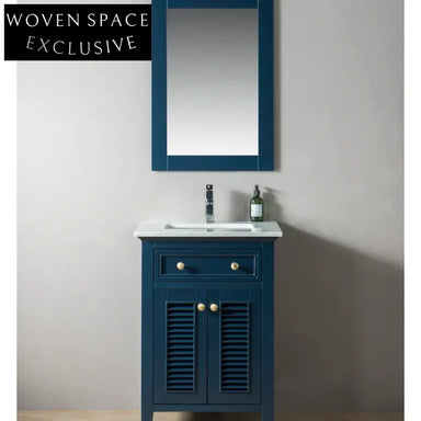 24-inch Modern Solid Wood Bathroom Vanity Cabinet with Mirror & Stone Top