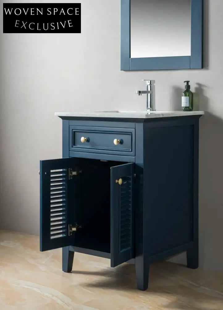 24-inch Modern Solid Wood Bathroom Vanity Cabinet with Mirror & Stone Top