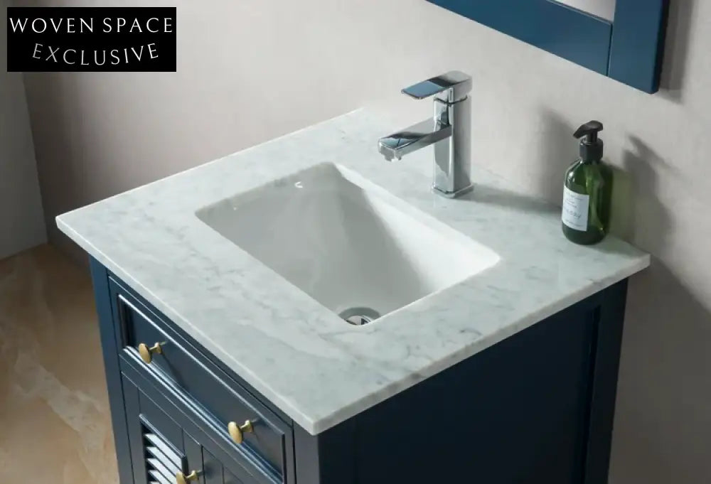 24-inch Modern Solid Wood Bathroom Vanity Cabinet with Mirror & Stone Top