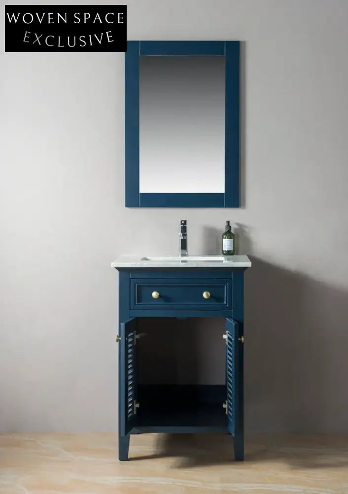 24-inch Modern Solid Wood Bathroom Vanity Cabinet with Mirror & Stone Top