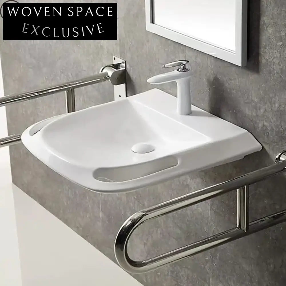 24-inch Slim Rim Porcelain Wall-Mount ADA Compliant Wheelchair Accessible Bathroom Sink