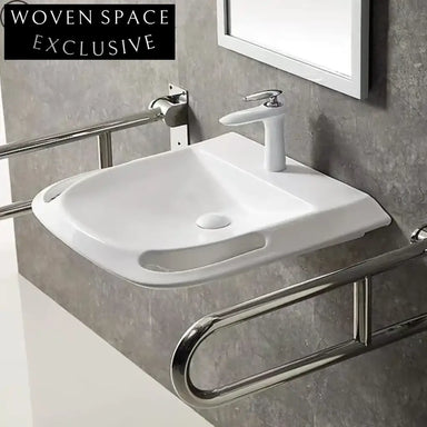 24-inch Slim Rim Porcelain Wall-Mount ADA Compliant Wheelchair Accessible Bathroom Sink
