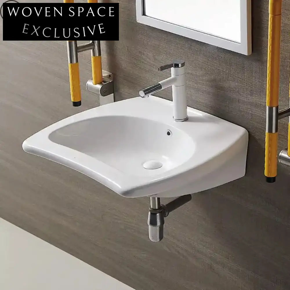 24-inch Slim Rim Porcelain Wall-Mount ADA Compliant Wheelchair Accessible Bathroom Sink