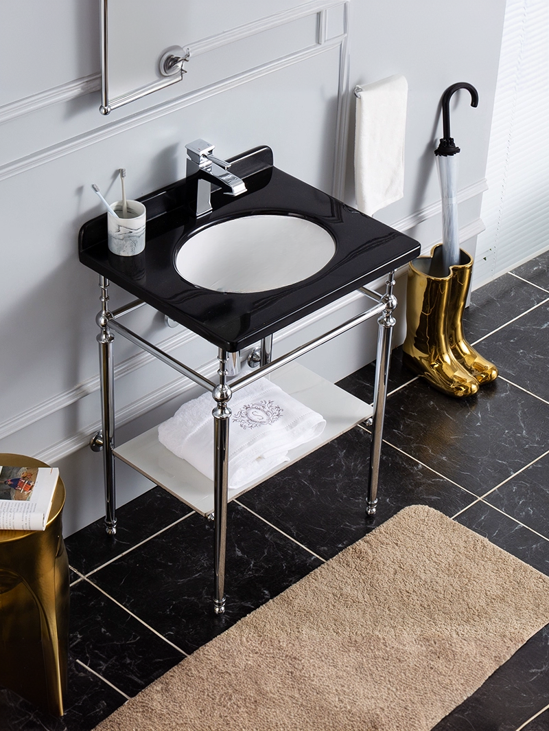 Elisa Black Marble Bathroom Cabinet, Copper Bracket, Double-Layer Design