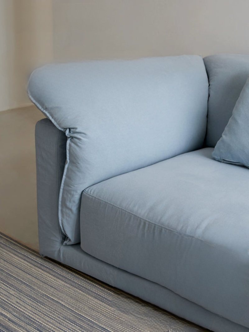 Blue Cotton and Linen Fabric Sofa Small Living Room Multi-person Removable and Washable Free Combination Module Straight Row