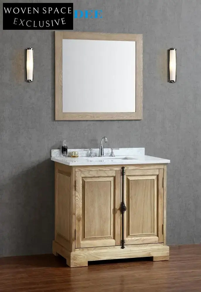 36-inch Antique Wood Texture Bathroom Vanity Cabinet with CUPC Sinks Mirror